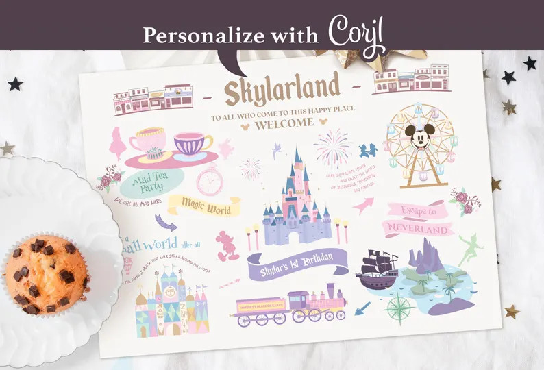 Editable Disneyland Party Place Mat, Disneyland Wall Art, Mickey Birthday, Disneyland Baby Shower... | Etsy (US)