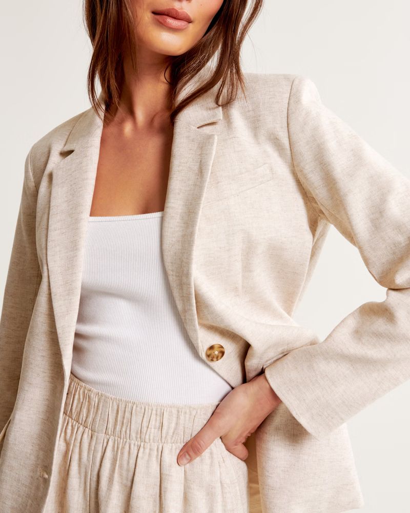 Women's Linen-Blend Blazer | Women's New Arrivals | Abercrombie.com | Abercrombie & Fitch (US)