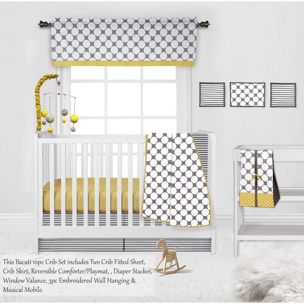 Bacati - Dots Stripes Gray Yellow 10 pc Crib Bedding Set with 2 Crib Fitted Sheets | Target