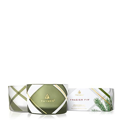 Thymes Frosted Plaid Frasier Fir Candle Set – Scented Candle Set with Notes of Crisp Siberian Fir, Cedarwood and Sandalwood – Luxury Home Fragrance - 3 Oz (2 Pack) | Amazon (US)