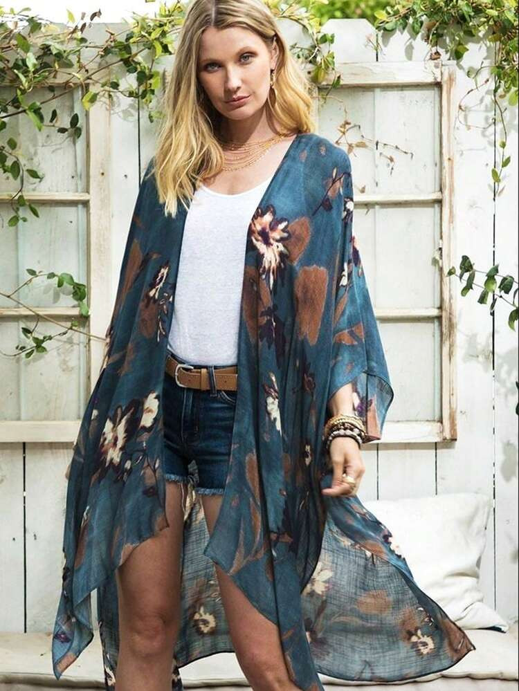 Women Batik Printed Batwing Sleeve Kimono Cover Up For Vacation Summer | SHEIN