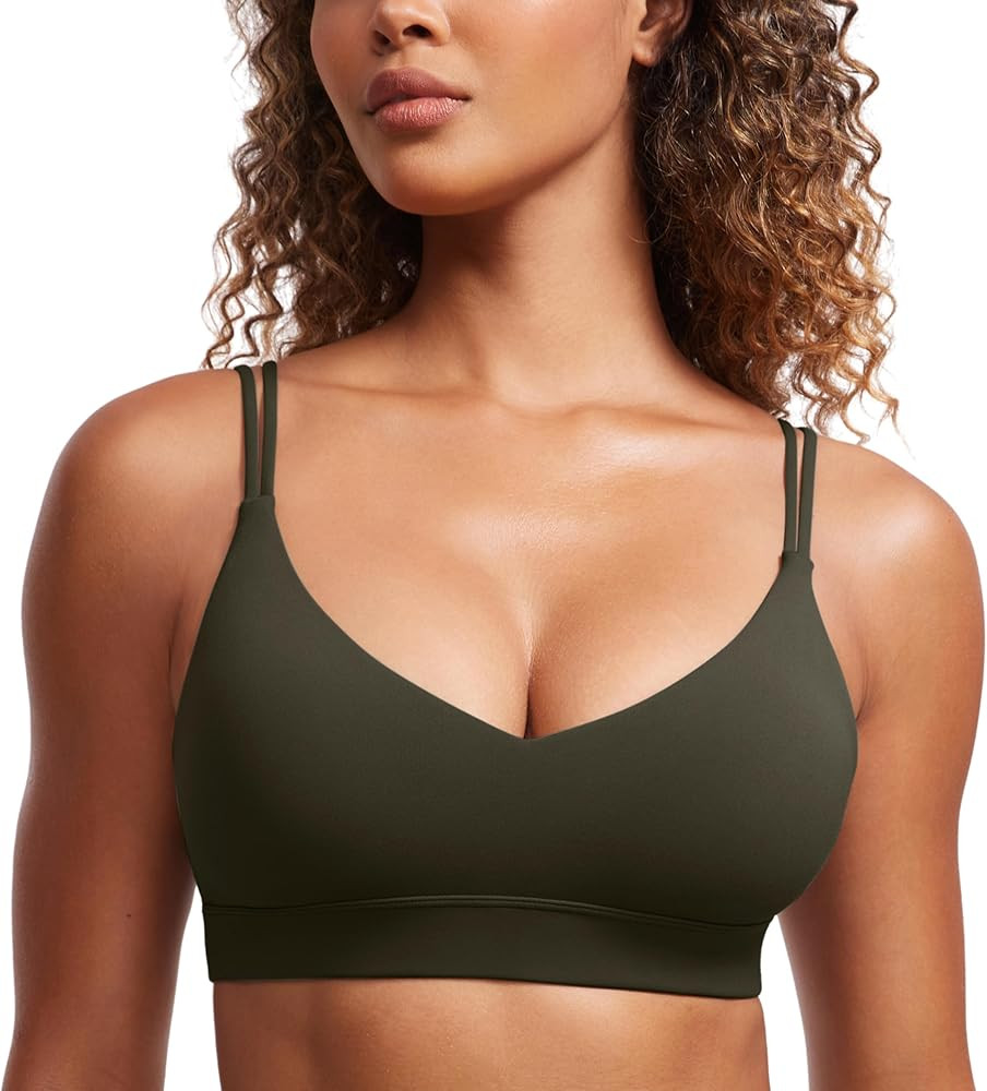 CRZ YOGA Butterluxe V Neck Strappy Sports Bras for Women - Thin Spaghetti Strap Padded Bra Sexy W... | Amazon (US)