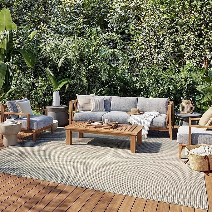 Nourison Courtyard Indoor/Outdoor Ivory Silver 8' x 10' Area Rug, Geometric, Easy Cleaning, Non S... | Amazon (US)