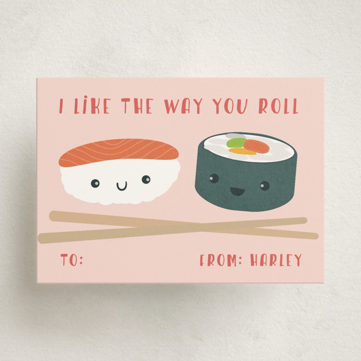 "Sushi Love" - Customizable Classroom Valentine's Cards in Pink by Annie Holmquist. | Minted