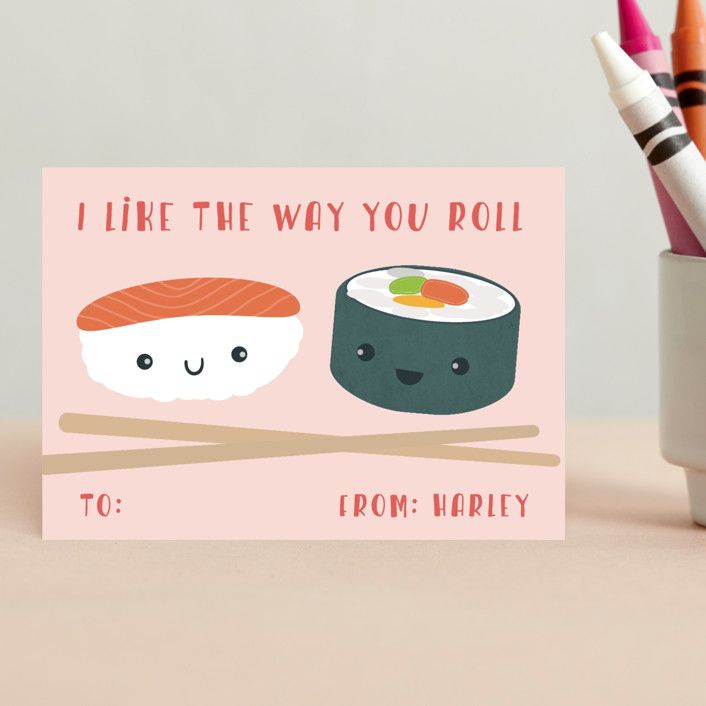 "Sushi Love" - Customizable Classroom Valentine's Cards in Pink by Annie Holmquist. | Minted