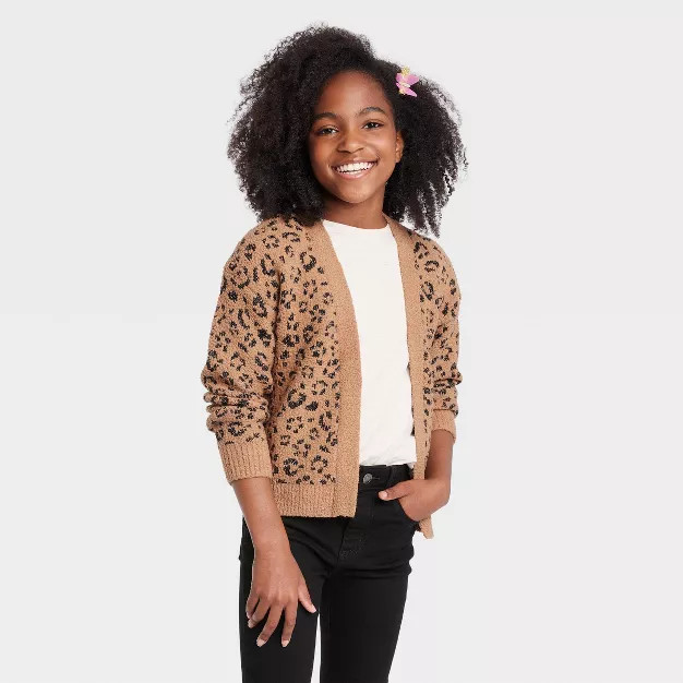 Girls' Short Open Layering Cardigan - Cat & Jack™ Brown | Target