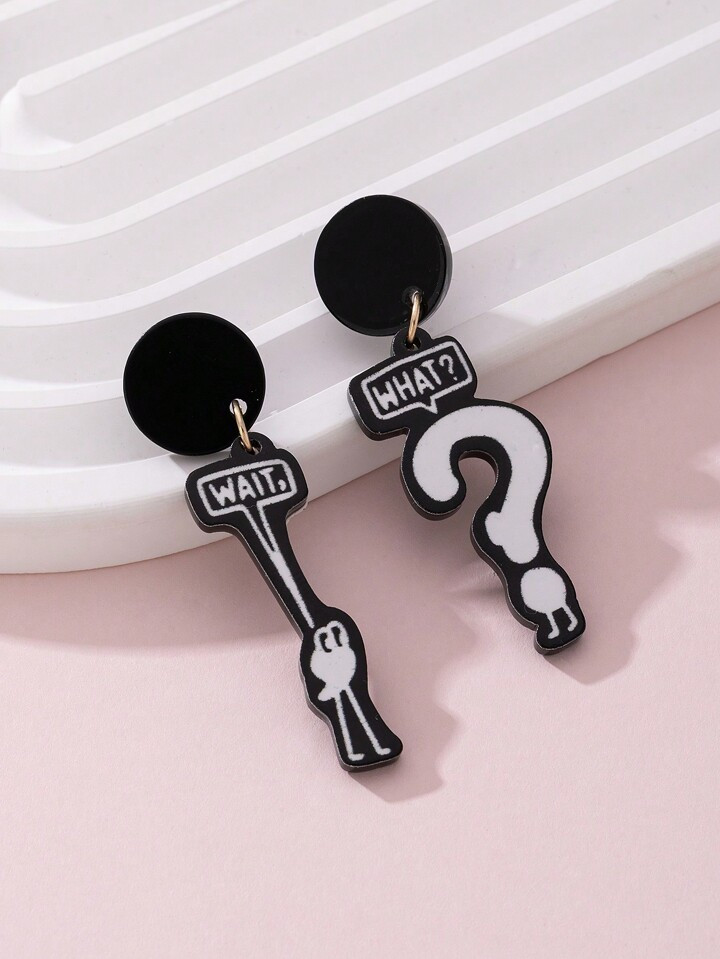 1pair Fun Asymmetrical Black & White Question & Exclamation Mark Symbol Earrings, Teacher's Day G... | SHEIN