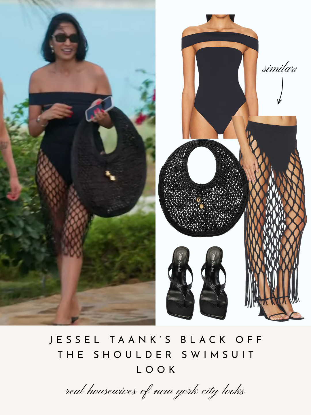 Jessel Taank's Black Round Raffia Oversized Beach Tote 

 