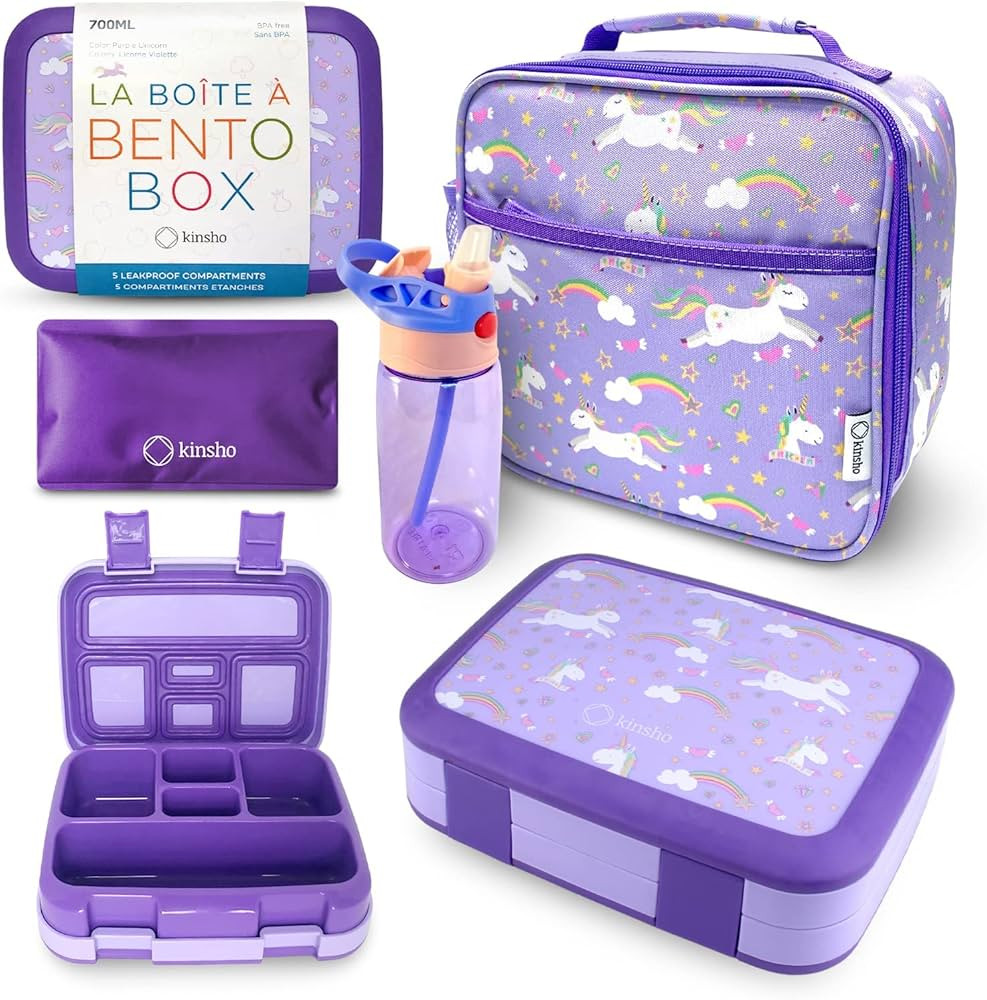 Bento Box with Insulated Lunch Bag, Ice Pack & Water Bottle Set for Kids - 5 Compartments, Lunche... | Amazon (US)