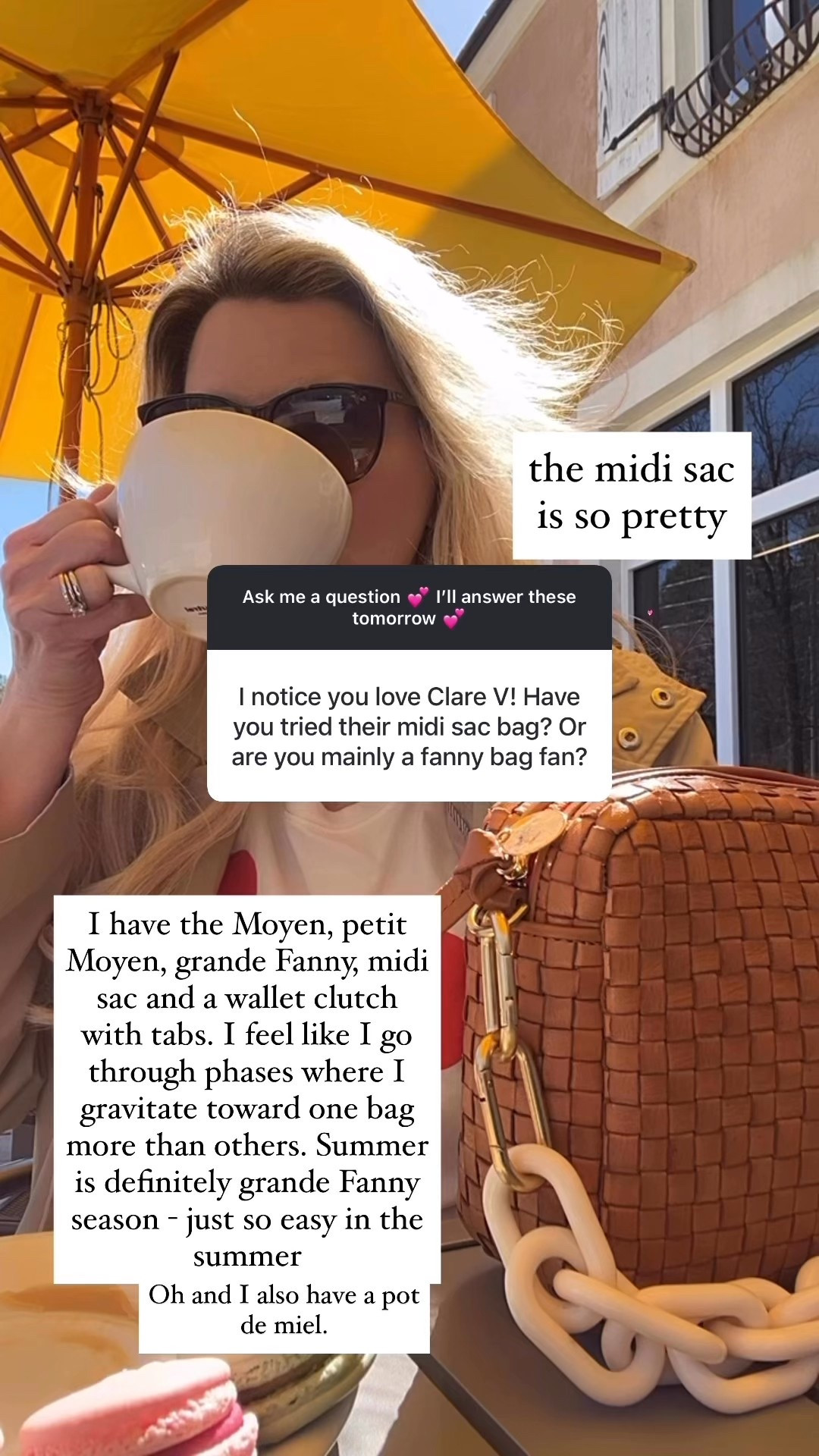 My Clare v bags 
Moyen messenger 
Petit messenger 
Grande Fanny 
Midi sac 
Wallet with tabs
Pot de miel 