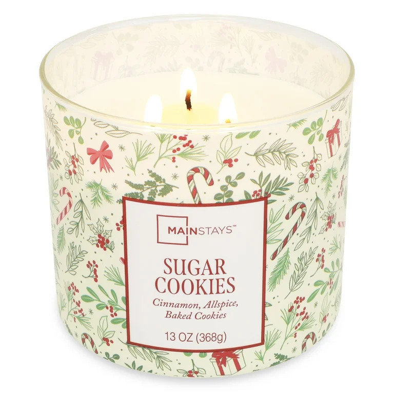 Mainstays 3-Wick Sugar Cookie Scented Candle with a White Garland Toss Scene Wrap, 13-Ounce | Walmart (US)