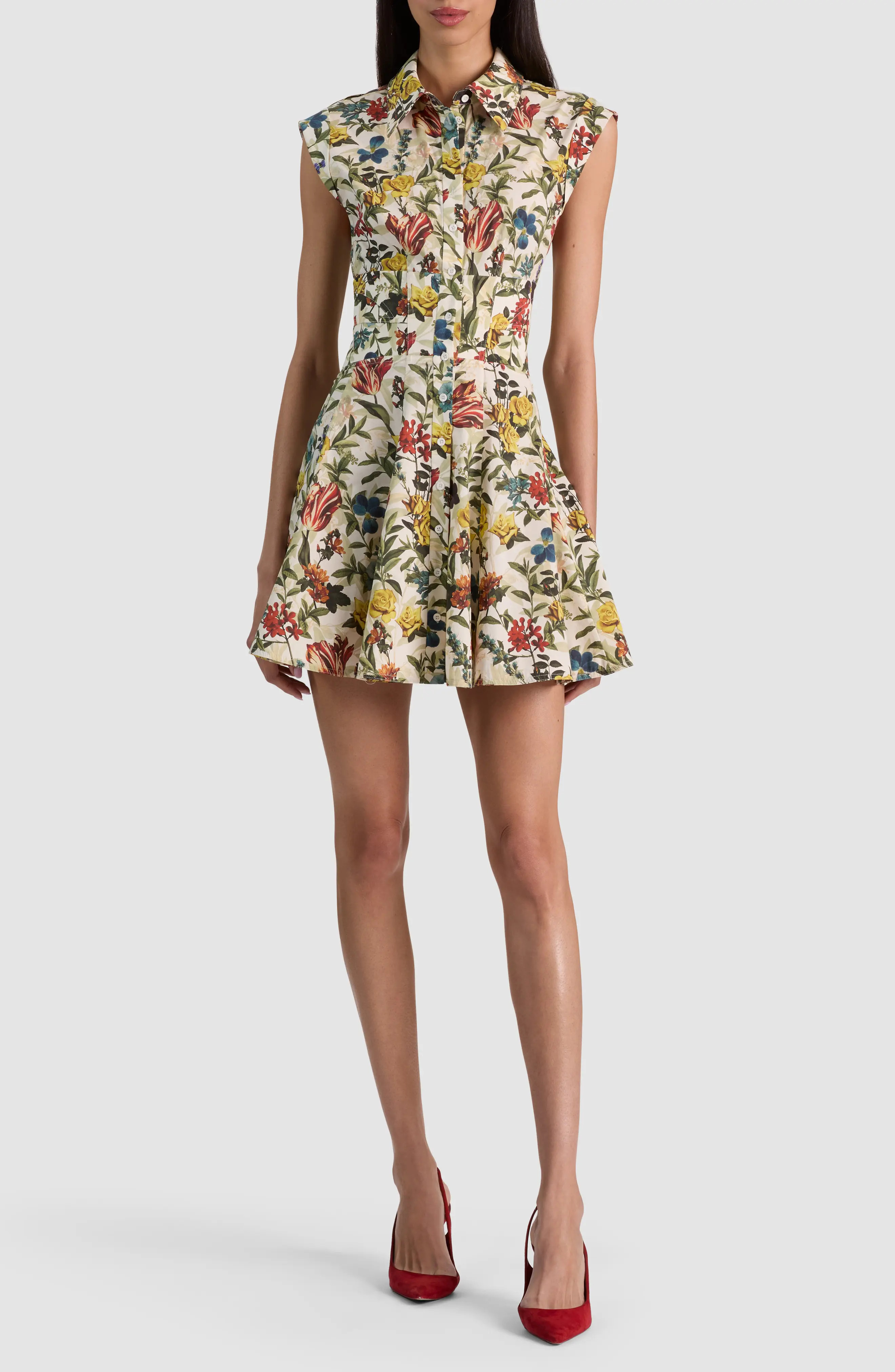 Alice + Olivia Kim Floral Paneled Minidress in Desert Sprigs Vanilla at Nordstrom, Size 4 | Nordstrom