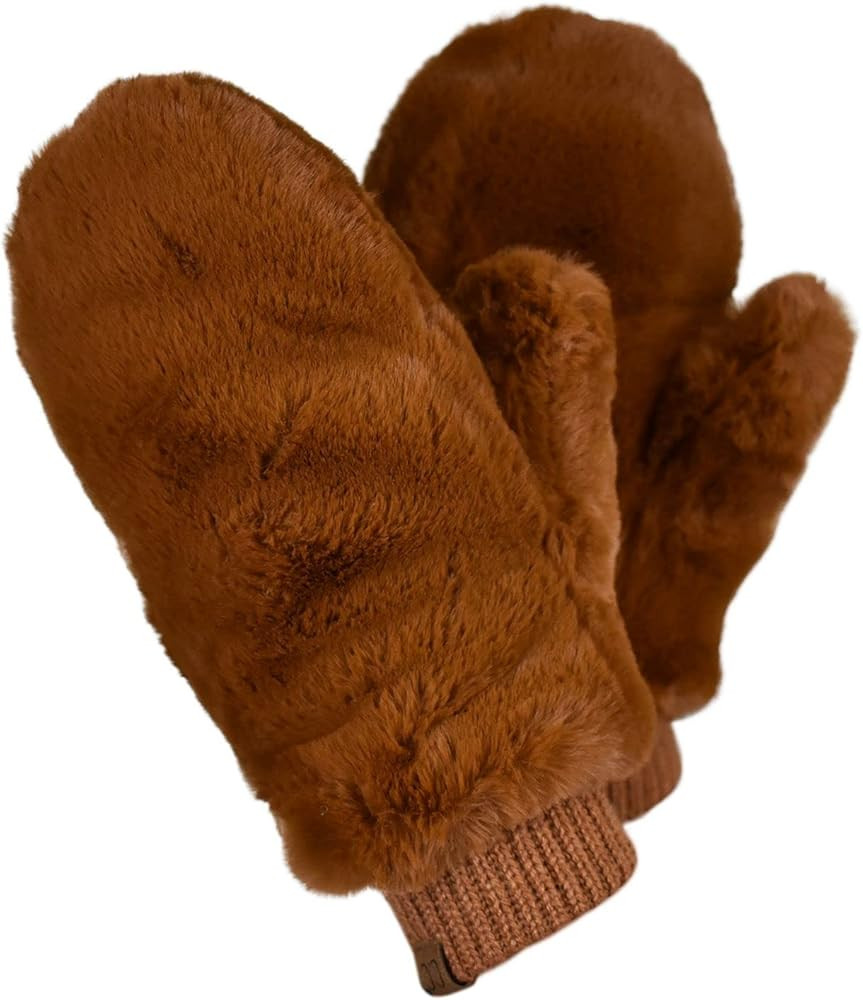 C.C Women's Faux Fur Wrist Length Fingerless Sherpa Lined Convertible Mittens Gloves | Amazon (US)