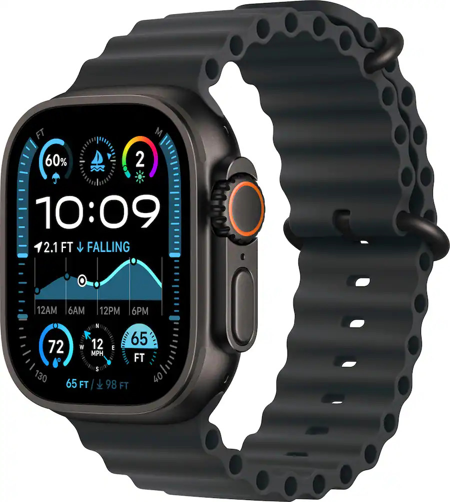 Apple Watch Ultra 2 (GPS+Cellular) 49mm Titanium Case with Black Ocean Band - Black - (2024) | Best Buy U.S.