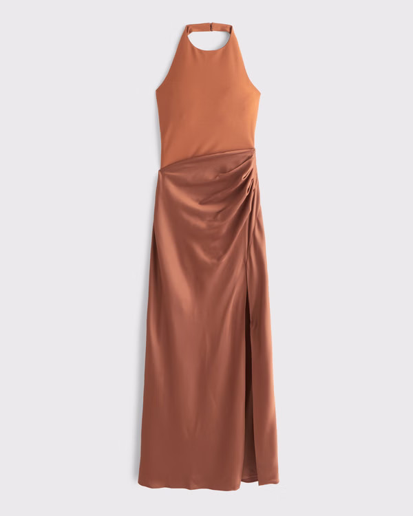Women's Halter Mixed Fabric Maxi Dress | Women's Dresses & Jumpsuits | Abercrombie.com | Abercrombie & Fitch (US)