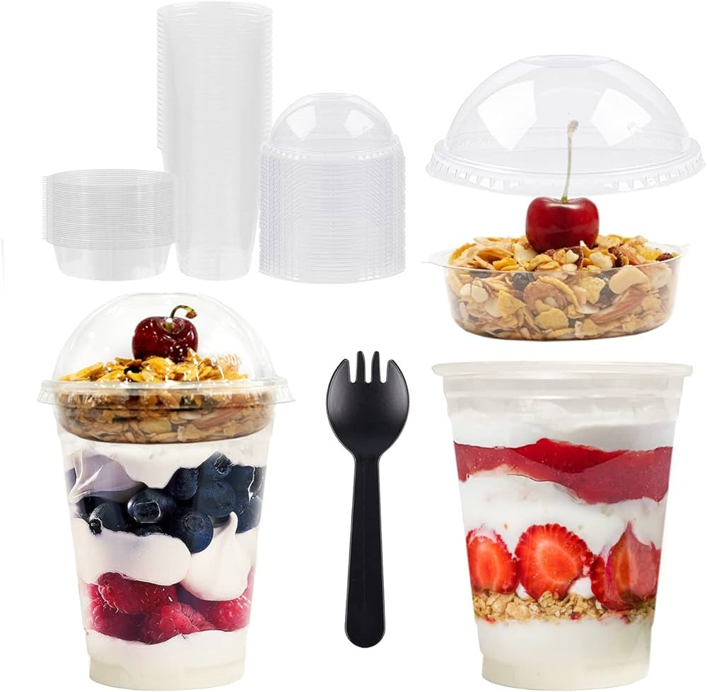 Parfait Cups - 12 Oz - 50 Set - Parfait Cups With Dome Lids & Inserts - Reusable Dessert Cups - S... | Amazon (US)