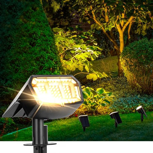 AUDERWIN Solar Lights Outdoor Lighting IP65 Waterproof, 63LED Solar Spotlights, 3 Pack Solar Powered Lights for Outside, Outdoor, Yard, Landscape Light-Warm Light | Amazon (US)
