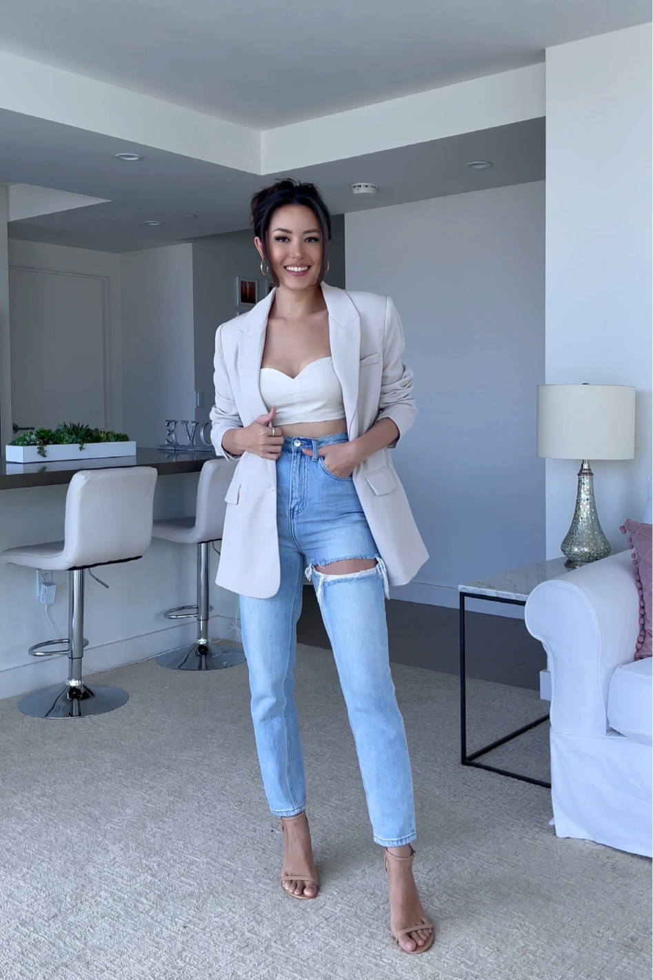 Love this oversized boyfriend blazer! I usually wear 2 or 4 in this brand but for this blazer the 0 fit best!! The exact crop top and mom jeans I’m wearing are not available so I found a bunch of similar options for you guys :)

#LTKunder100 #LTKshoecrush