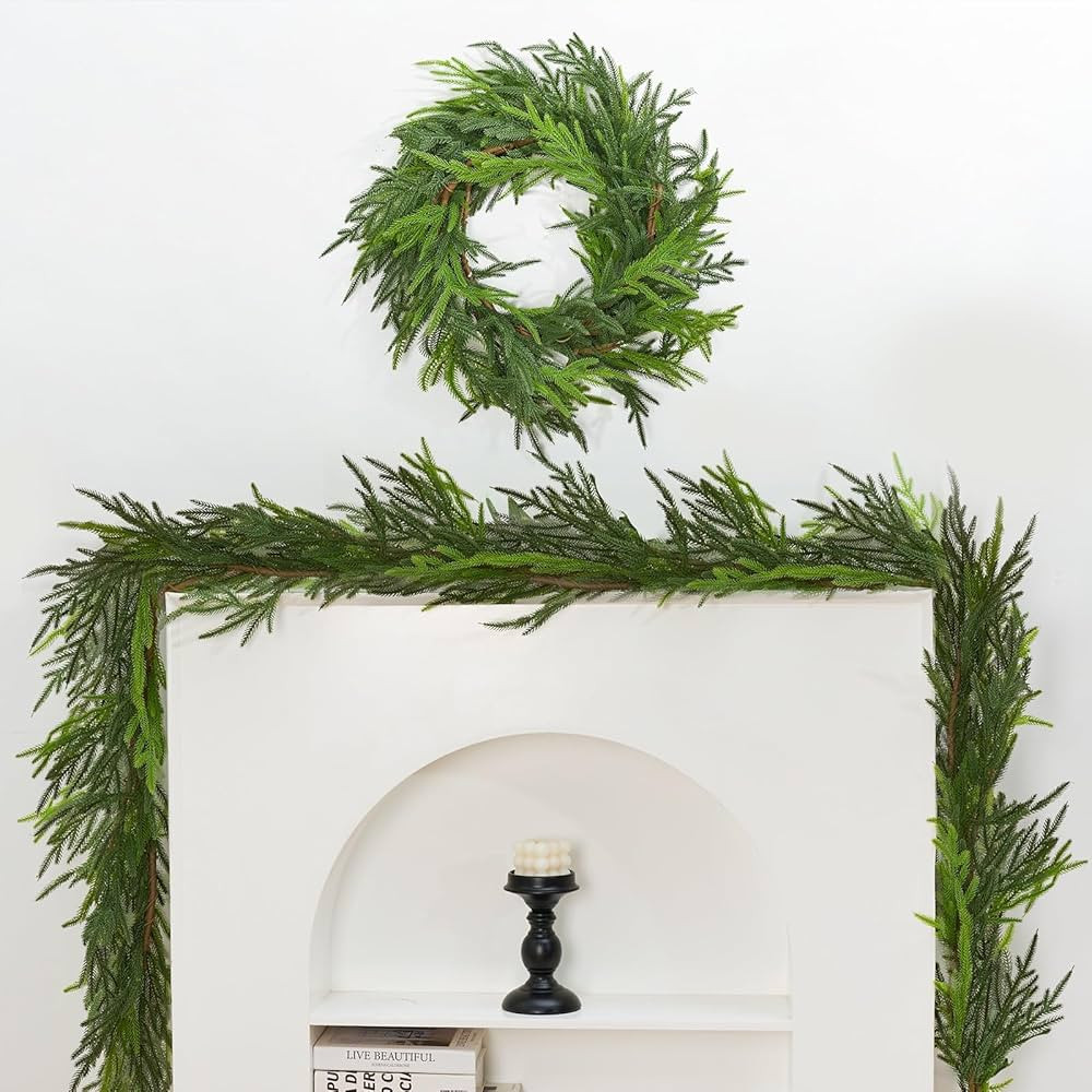 Guirnalda de Navidad – Guirnalda de pino Norfolk – Guirnalda de cedro de vegetación sintéti... | Amazon (US)