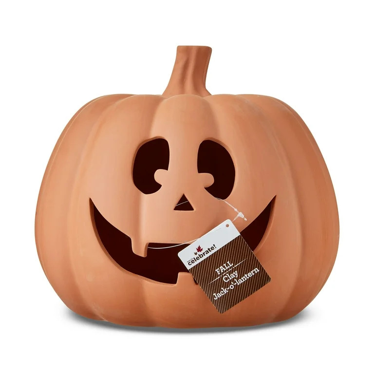 Clay Jack-o'-Lantern Tabletop Fall Halloween Decor, Brown, 9", by Way To Celebrate | Walmart (US)