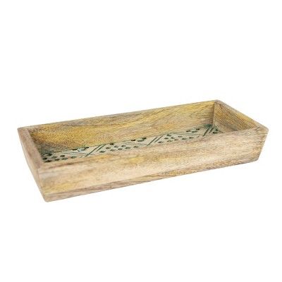 Carved Green Wood Tray - Foreside Home & Garden | Target