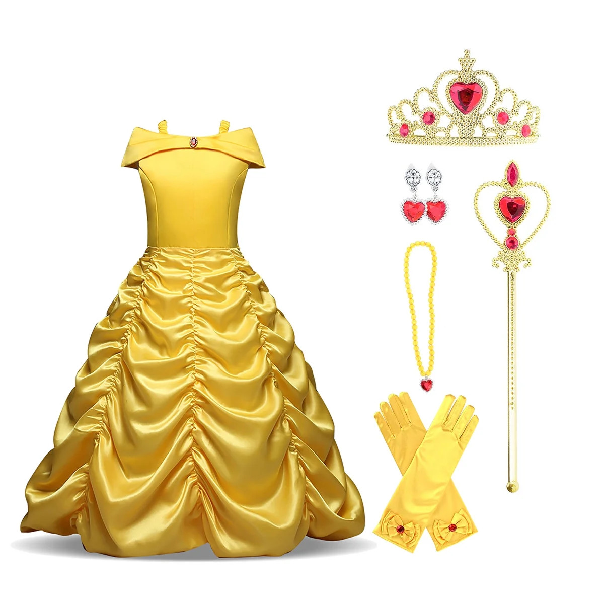 KAWELL Princess Belle Off Shoulder Layered Costume Dress for Little Girls with Accessories | Walmart (US)