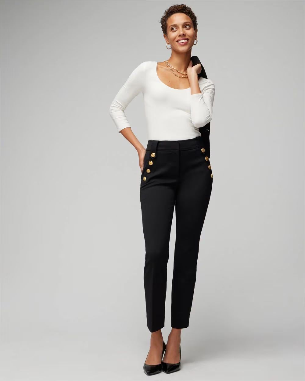 WHBM® Jolie Button Straight Luxe Stretch Pant | White House Black Market