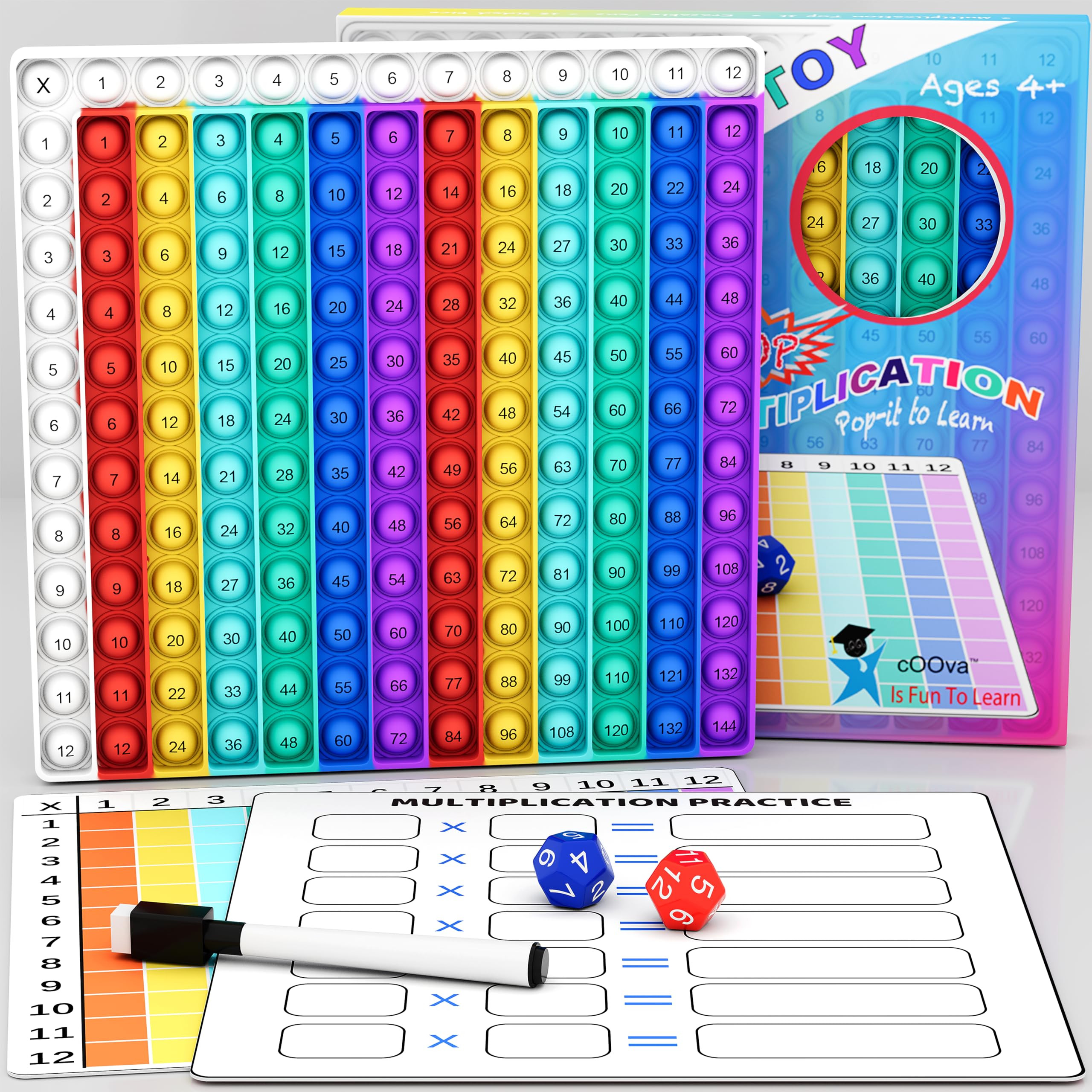 Multiplication Chart Pop It - Multiplication Game Board, 12x12 Times Table Math Game Board for Ki... | Amazon (US)