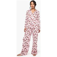 Womens Floral Print Soft Rib Long Sleeve Top & Trousers Pyjama Set - White - 16, White | Boohoo.com (UK & IE)