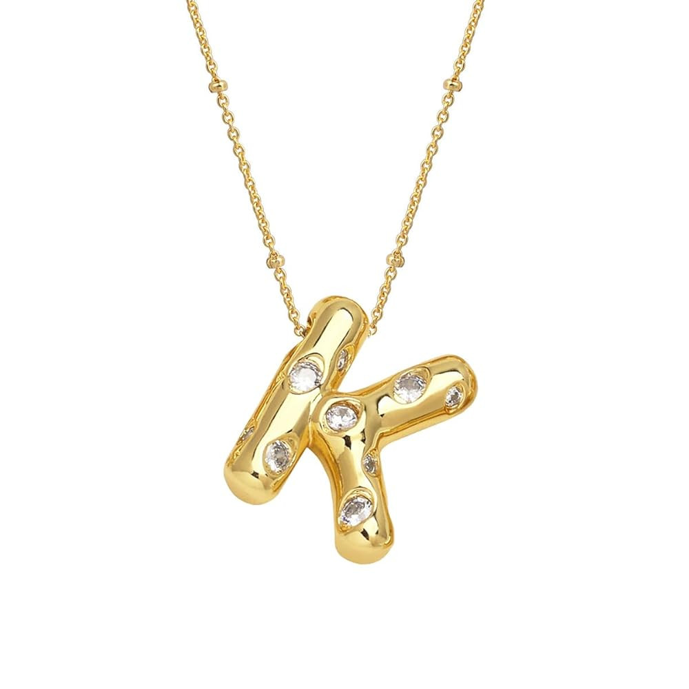 Initial Necklaces for Women, Bubble Letter Necklace Gold Plated Balloon Letter Pendant Necklace D... | Amazon (US)