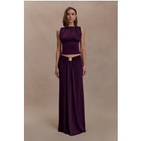Erina Slinky Ruched Maxi Skirt With Hardware - Aubergine I MESHKI I Size S | MESHKI US
