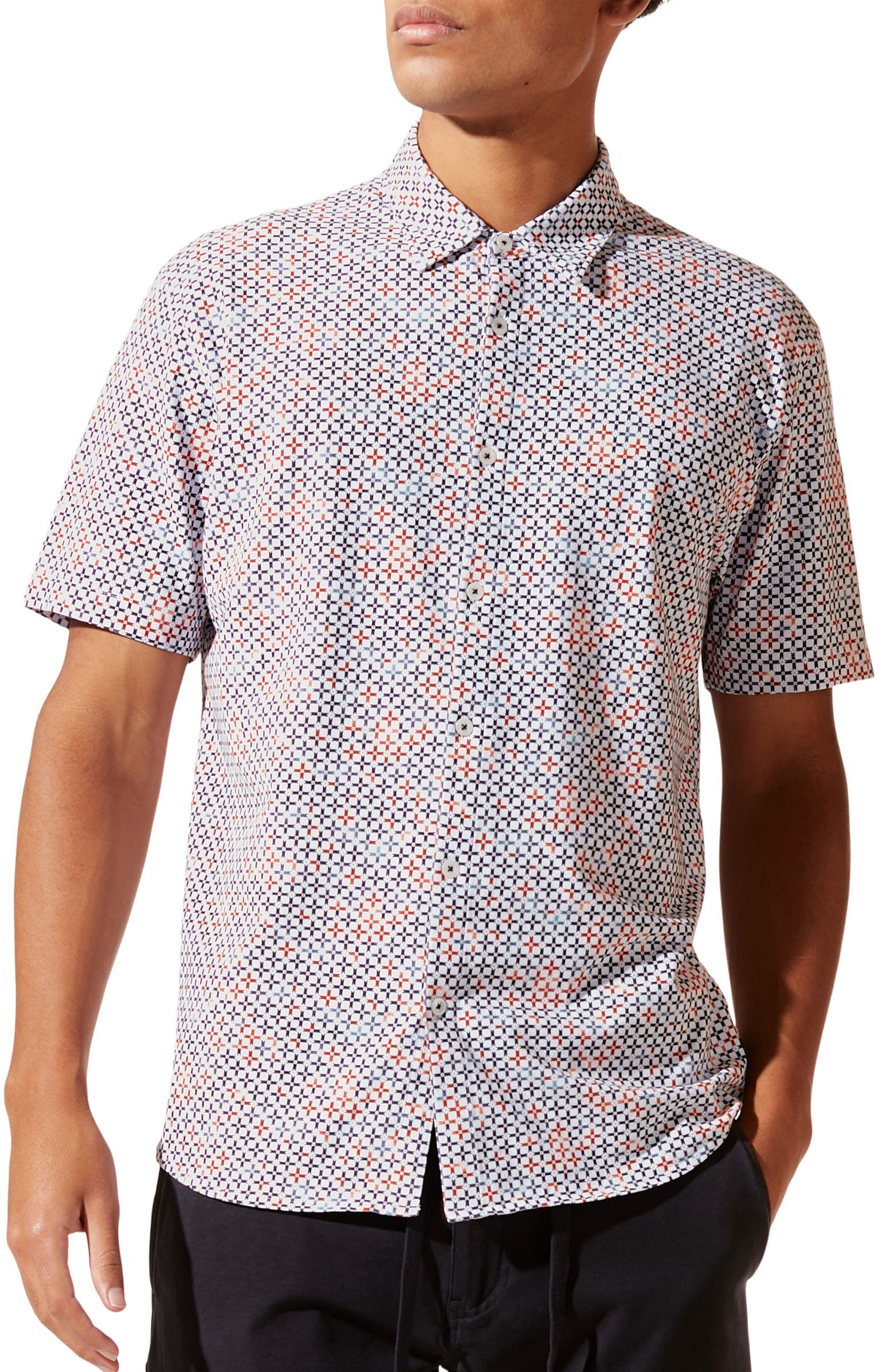 Flex Pro Slim Fit Print Short Sleeve Button-Up Shirt | Nordstrom
