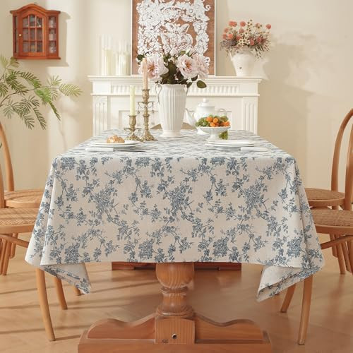 Wijiwevol Floral Tablecloths Rectangular Linen Table Cloth Blue Tablecloth Vintage Design for Indoor Outdoor Dining Picnic Restaurant Decor | Amazon (US)