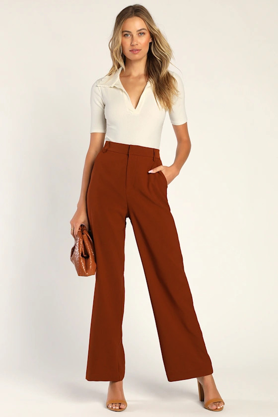 Bet on You Brown High Waisted Wide Leg Trouser Pants | Lulus (US)