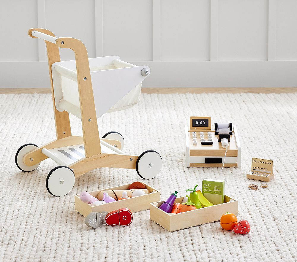 Supermarket Play Set (Wooden Cash Register, Wooden Shopping Cart, Wooden Food Starter Set) | Pottery Barn Kids