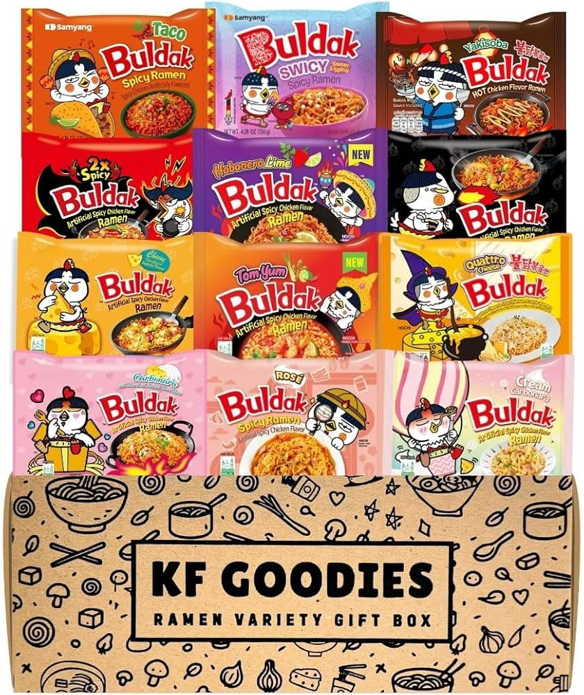 KF GOODIES Korean Ramen Variety Pack Gift Box (12 Count) - Spicy Buldak Noodle Assortment for Bir... | Amazon (US)