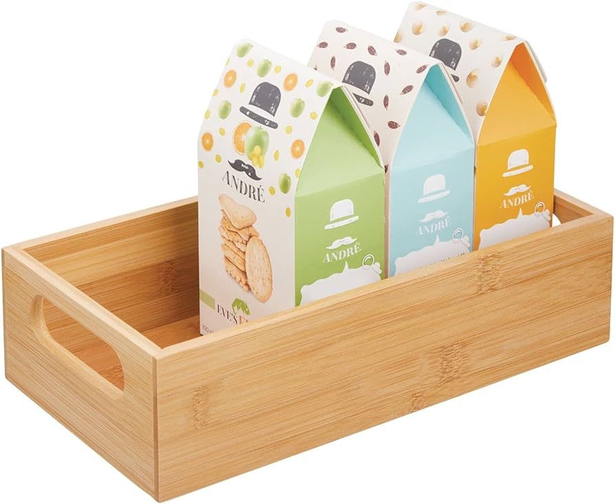 mDesign Bamboo Kitchen Storage Container Bin - Drawer Organizer Crate Box with Handles for Pantry... | Amazon (US)
