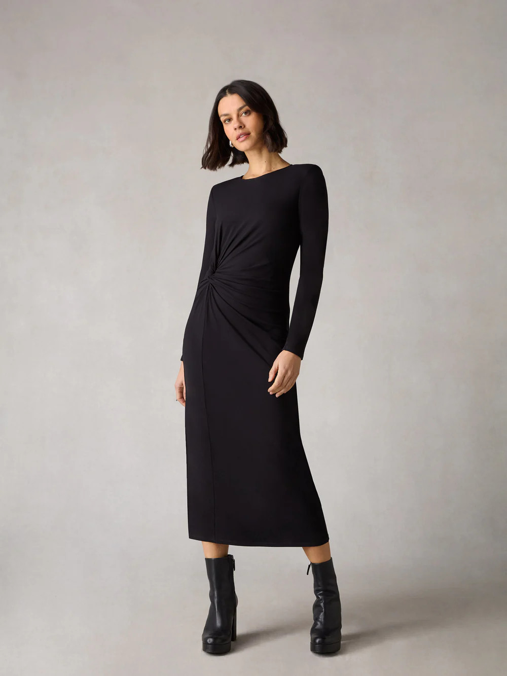 Petite Black Twist Detail Jersey Dress | Ro&Zo