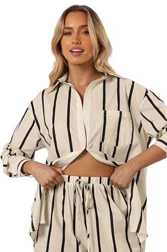 Silvia Button Down Shirt - Cream Stripe XL | Amazon (US)