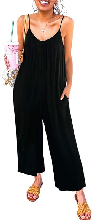 Happy Sailed Women's Casual Sleeveless Front Button Loose Jumpsuits Stretchy Long Pants Romper wi... | Amazon (US)