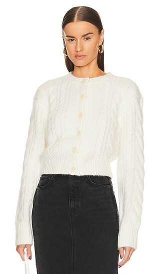 Lamis Cropped Cable Cardigan in White | Revolve Clothing (Global)