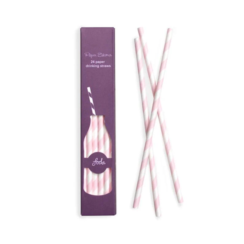 Paper Straws 24ct | Pink and White Striped Paper Straw | Marshmallow Pink | High Quality | Retro ... | Etsy (US)