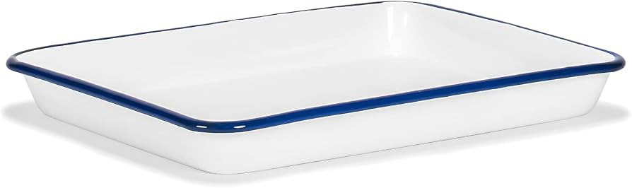 Red Co. 11" x 9" Enamelware Metal Classic 2 Quart Rectangular Serving Tray, Solid White/Navy Blue... | Amazon (US)