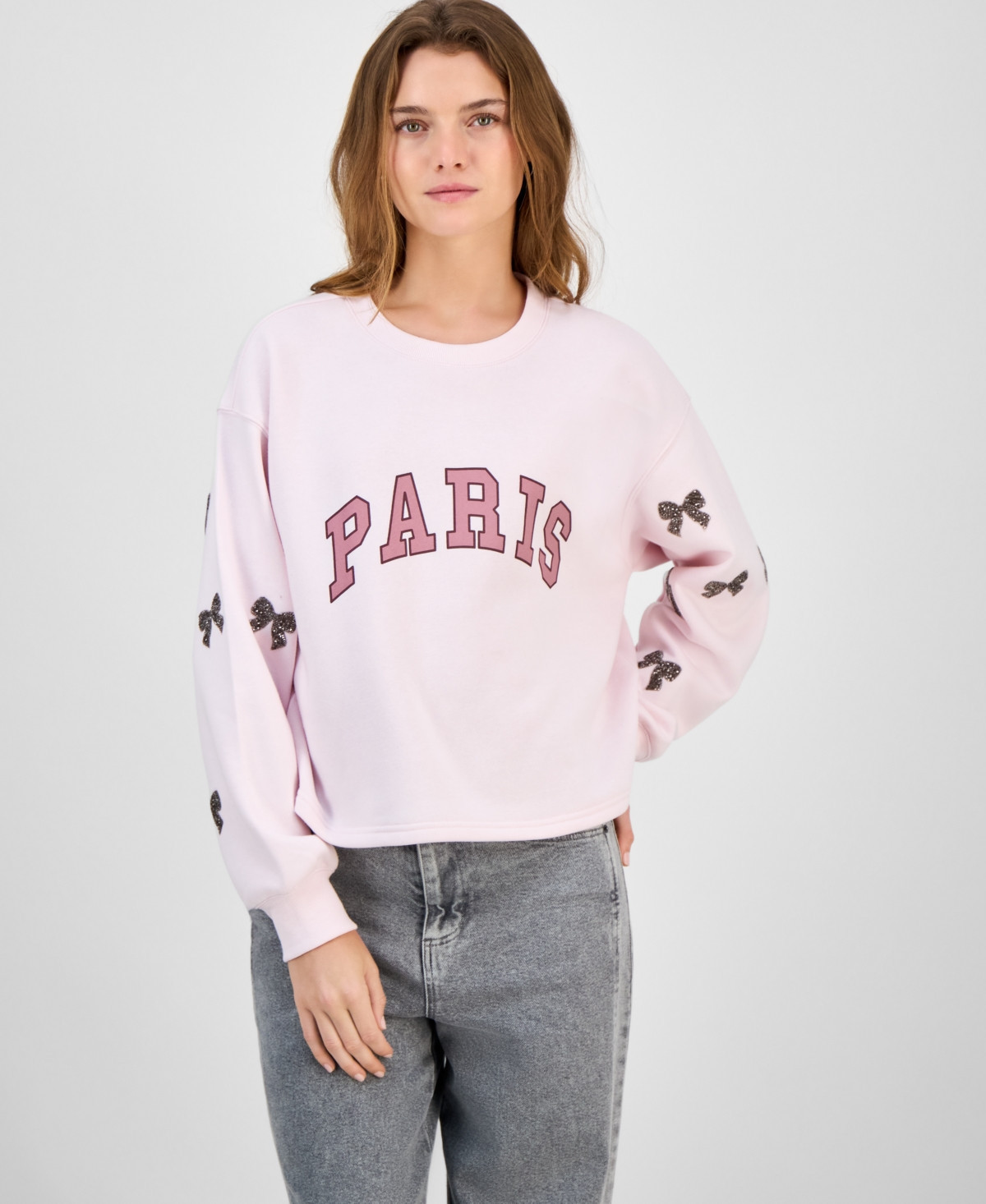 Madden Girl Juniors' Rhinestone-Embellished Sweatshirt - Pink Paris | Macy's