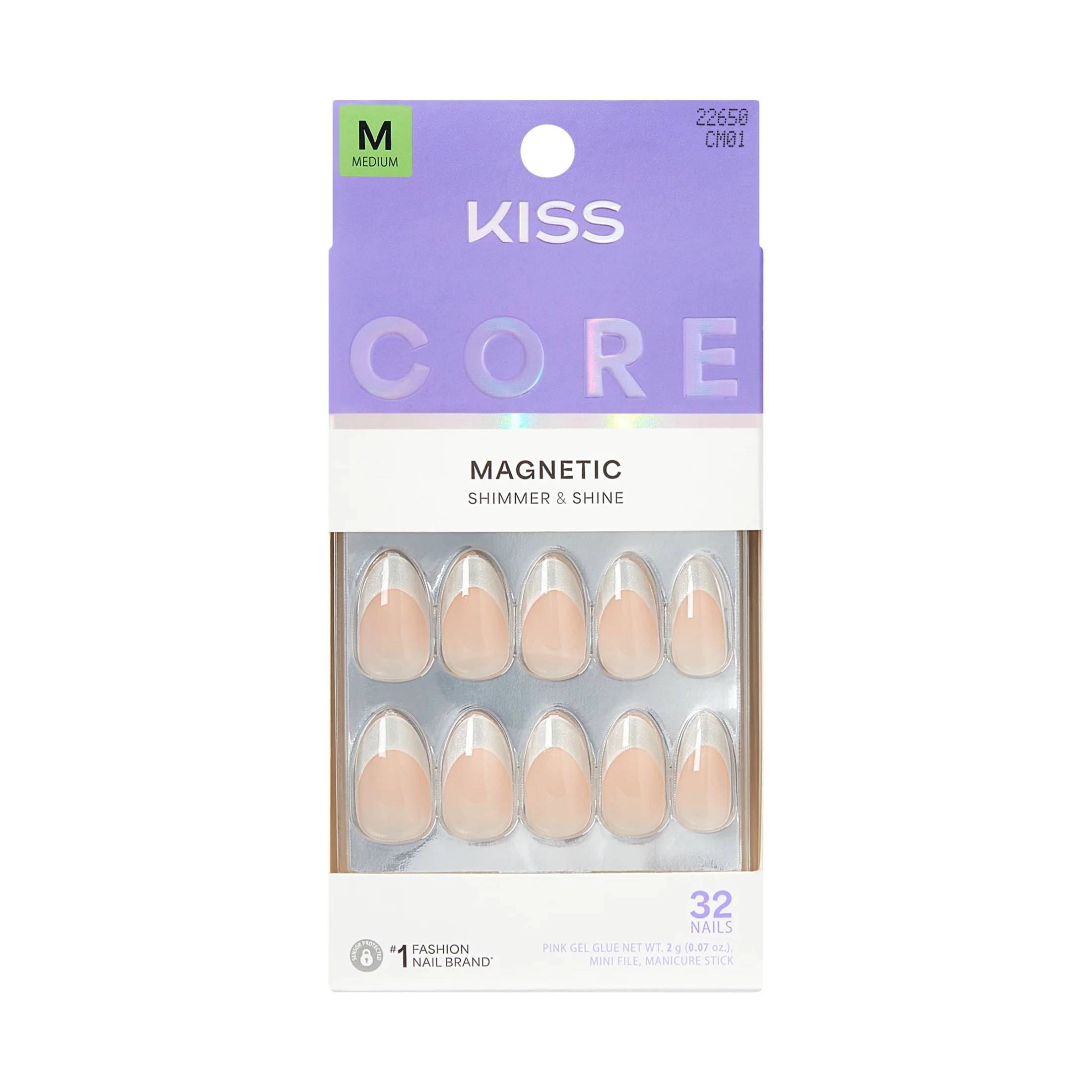 KISS CORE Magnetic Press On Nails Almond, ‘Patchouli’, Silver, Medium Length, 32 Count | Walmart (US)