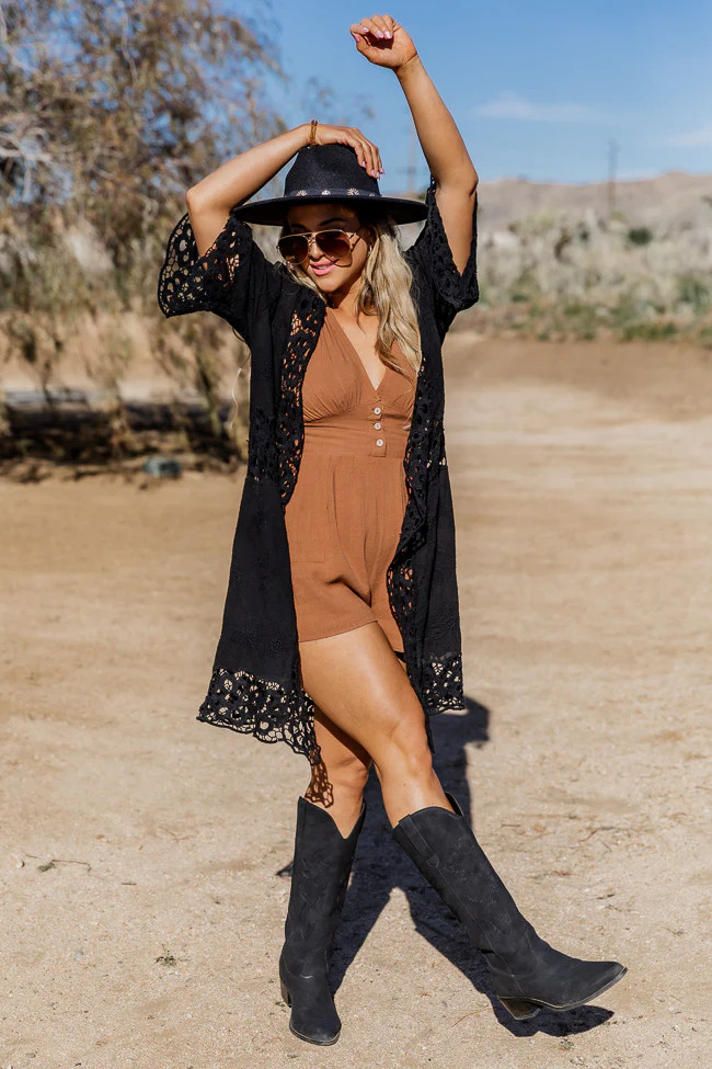 Desert Dance Party Black Crochet Cardigan | Pink Lily