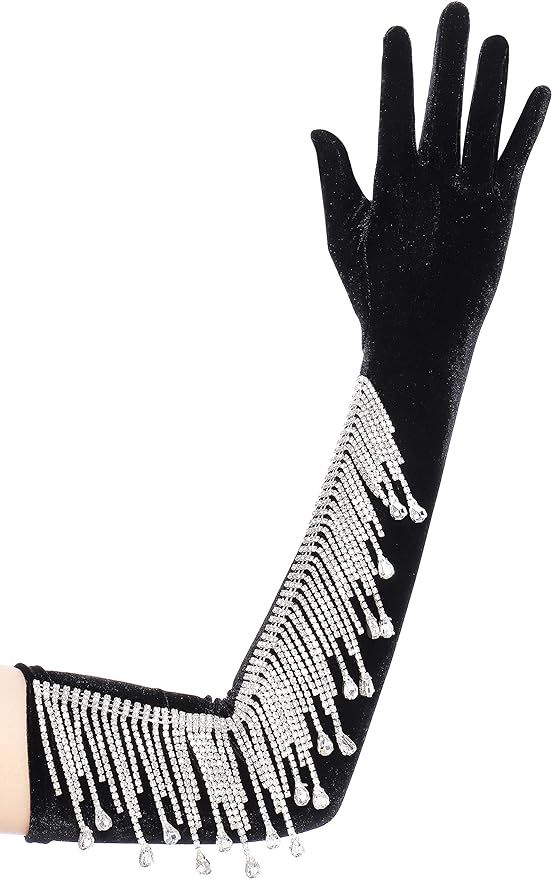 BABEYOND Long Opera Party Gloves 1920s Flapper Velvet Stretchy Elbow Gloves | Amazon (US)