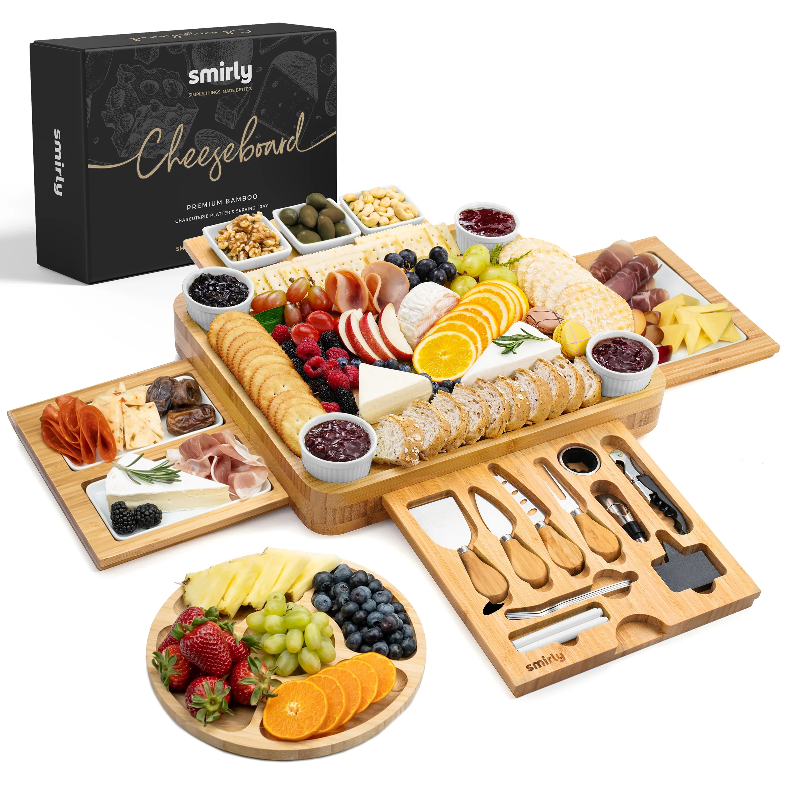 SMIRLY Bamboo Charcuterie Board Set Extra Large Cheese Board and Knife Set with Wood Tray | Walmart (US)