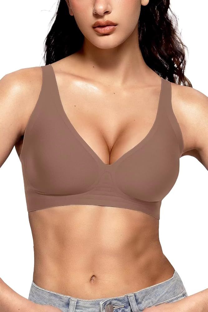 Vertvie Womens Wireless Seamless Bras Deep V No Underwire Push Up Bras Supportive Full Coverage B... | Amazon (US)