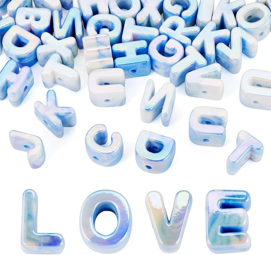 40Pcs Cornflower Blue Acrylic Letter Beads 20mm Large Alphabet Bead 3D Random Mixed Initial Lette... | Amazon (US)
